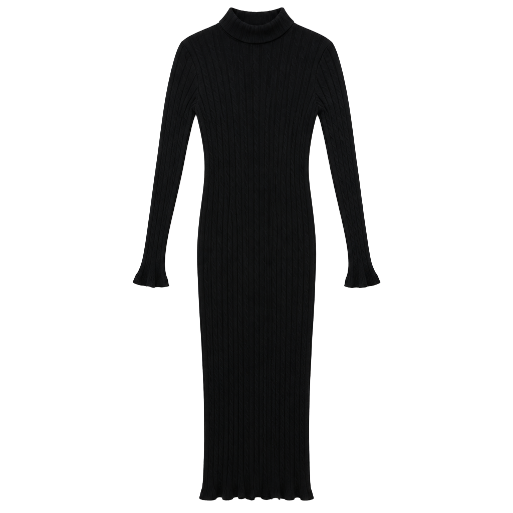SHEIN Curve Ribbed Mock Neck Maxi Dress Size 2XL Black Long Sleeve 1