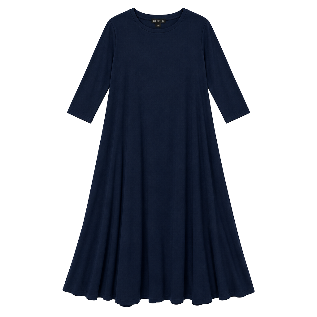 CHI-CHI Long Sleeve Maxi Dress Size L Navy Blue Swing Tunic Dress 1