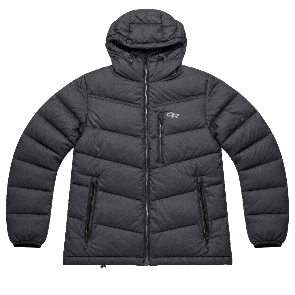 Outdoor Research Down Jacket Size M Black Hooded Puffer 1