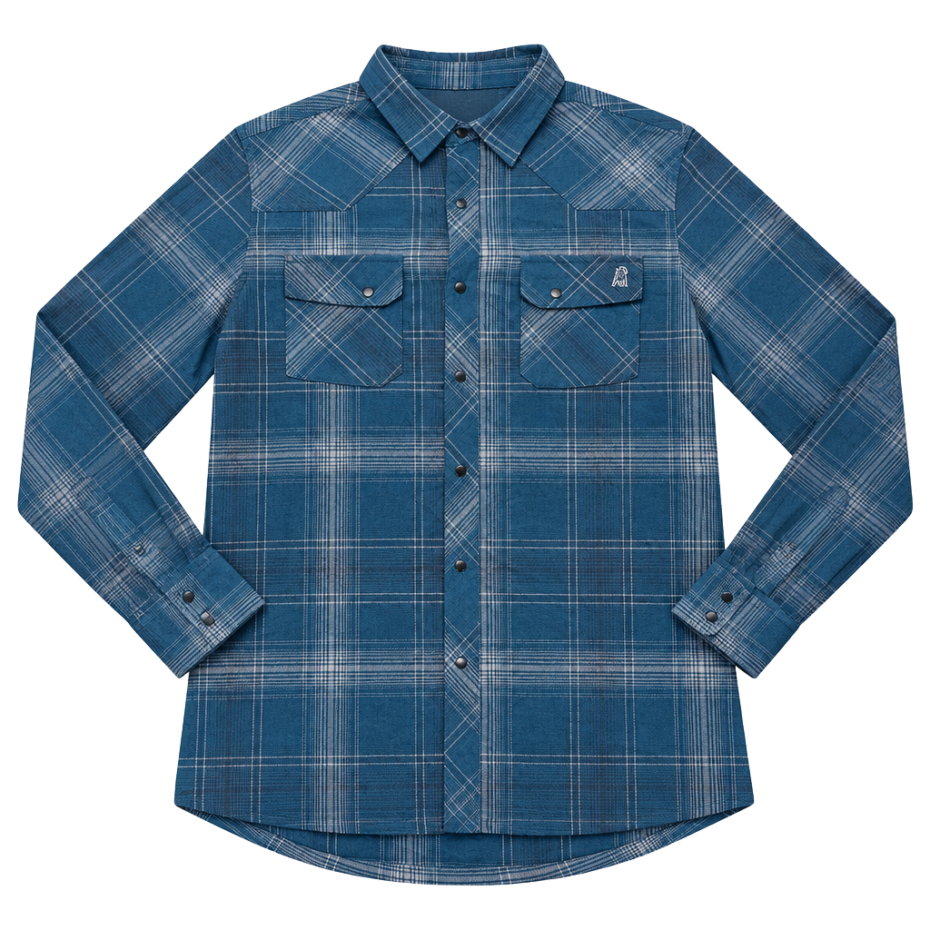 Stone Glacier Timber Butte Snap Shirt Size Medium Blue Plaid Long Sleeve 1