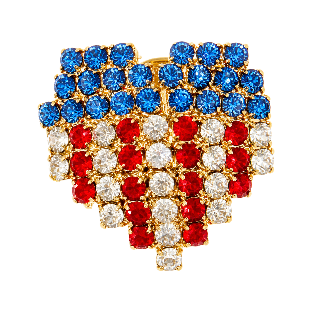 Patriotic American Flag Heart Pin with Red White and Blue Rhinestones Tie Tack 1