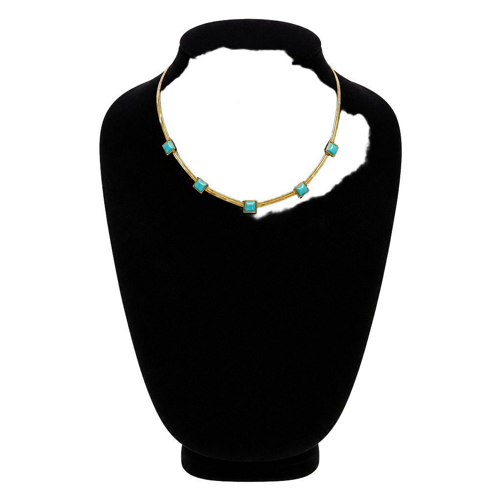 Gold-Tone Stainless Steel Snake Chain Choker Necklace with Blue Stone Accents 1