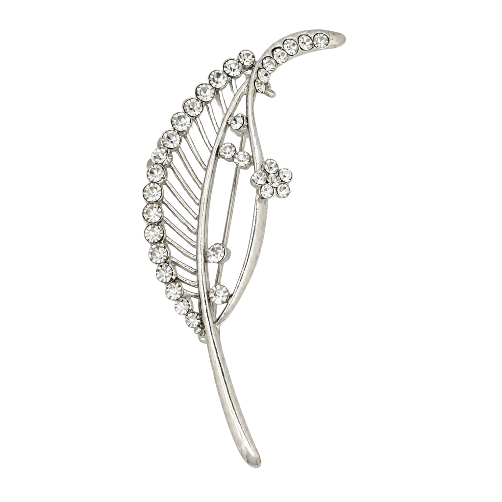 Silver Tone Clear Rhinestone Leaf Spray Pin Brooch with Flower Accent 1