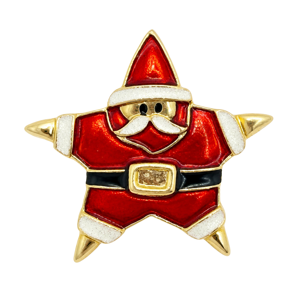 Vintage Enamel Christmas Santa Claus Star Brooch Pin 1