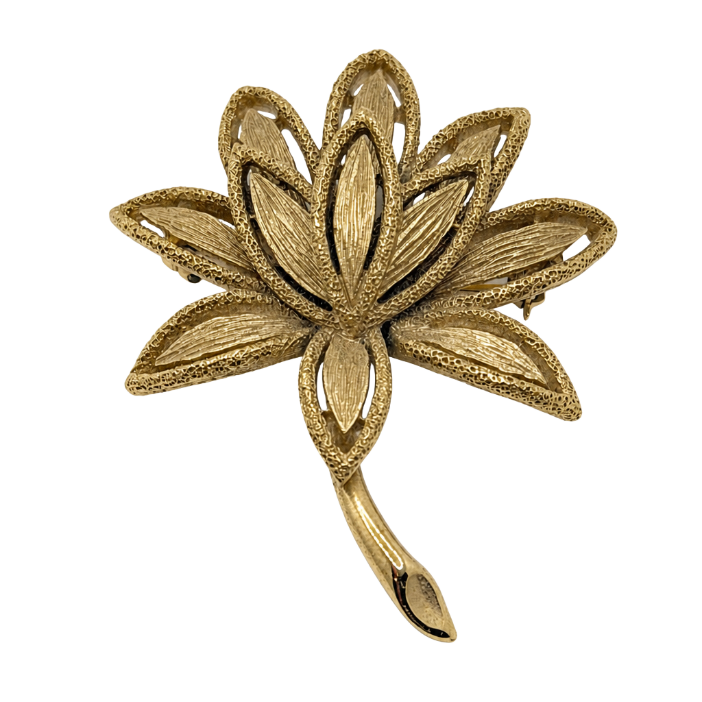 Avon Gold Tone Textured Lotus Flower Brooch Pin 1