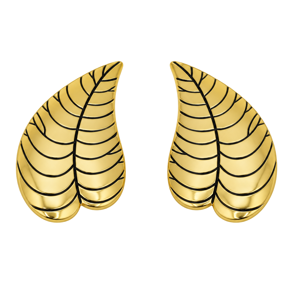 Vintage Retro Laurel Burch Gold Tone Leaf Clip-On Earrings 1