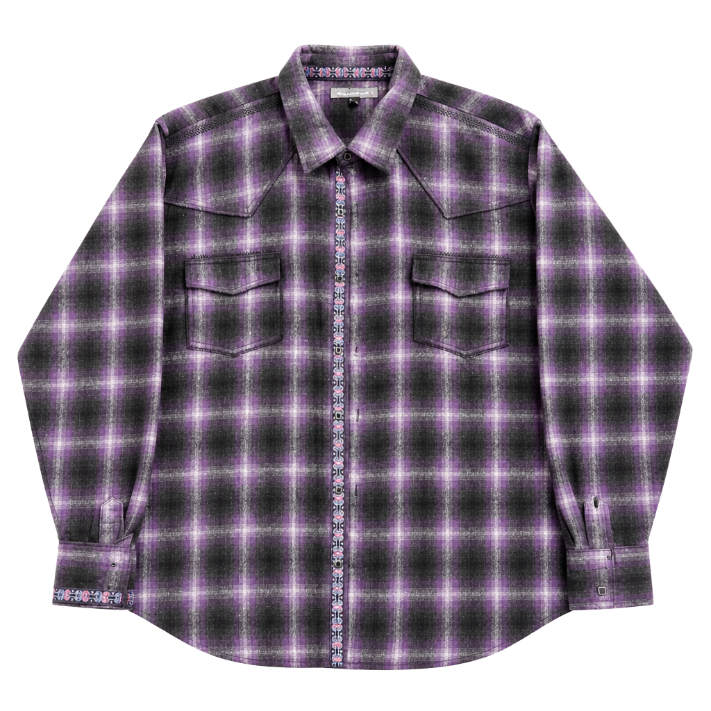 International Laundry Purple and Black Shadow Plaid Western Flannel Shirt 3XL 1