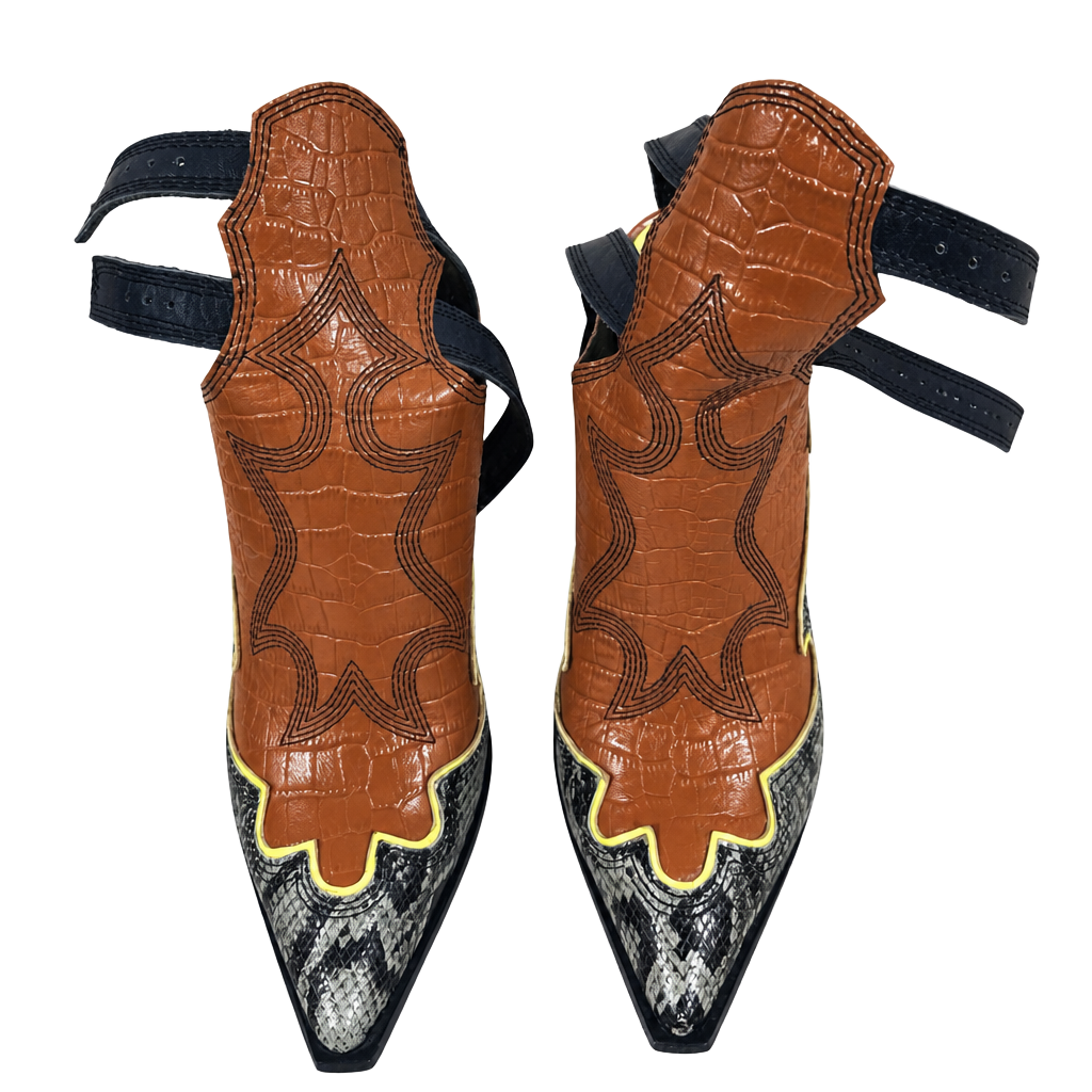 Donald J Pliner Giorgi Western Snake Print Buckle Mule Heels 1