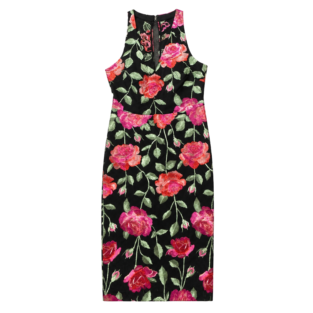 Siena Floral Embroidered Mesh Halter Midi Sheath Dress 1
