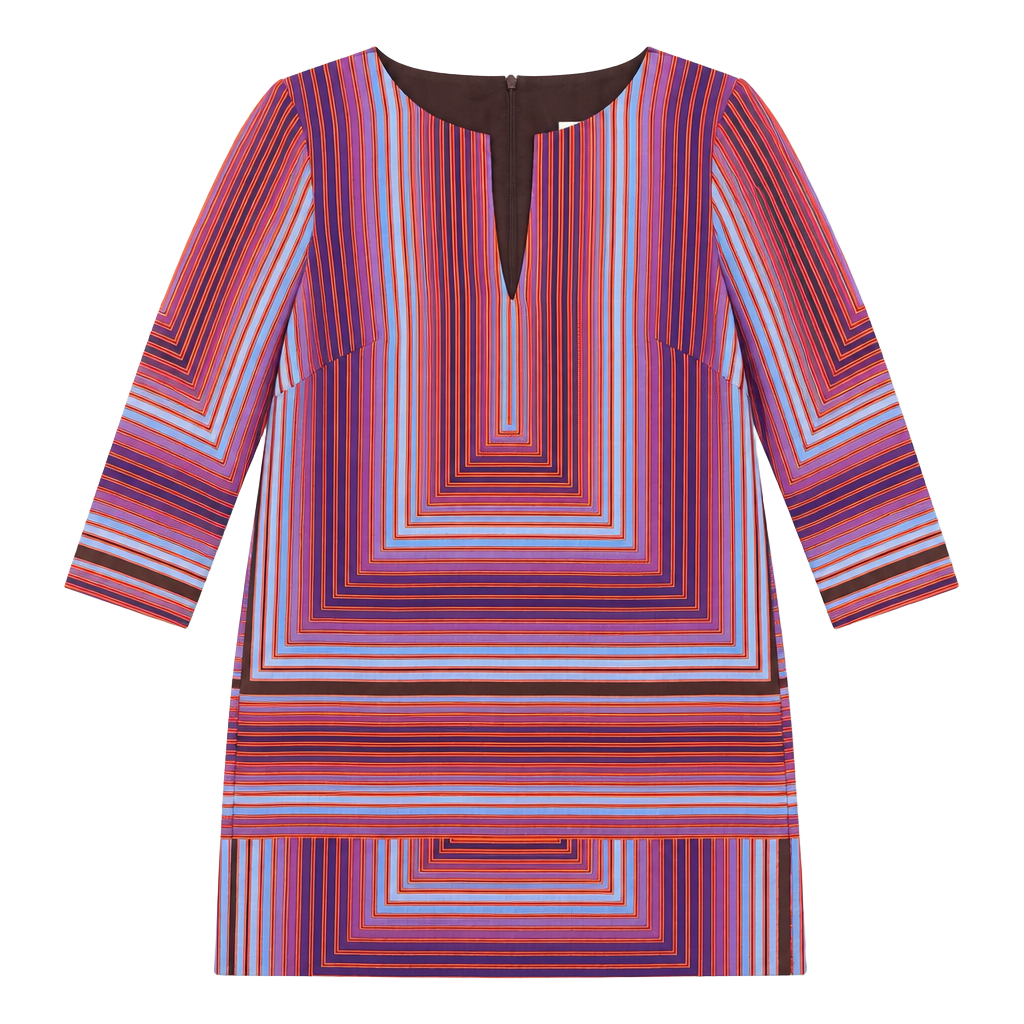 Trina Turk Silk Multicolored Geometric Linear Print Shift Dress 3/4 Sleeve Size 2 1