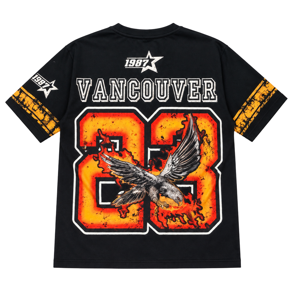 ROMWE Men's Vancouver 23 Eagle Graphic 1987 Streetwear Jersey T-Shirt 1