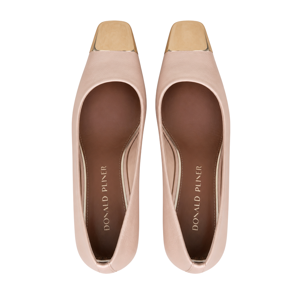 Donald Pliner Nude Patent Leather Metal Cap Toe Kitten Heels 1