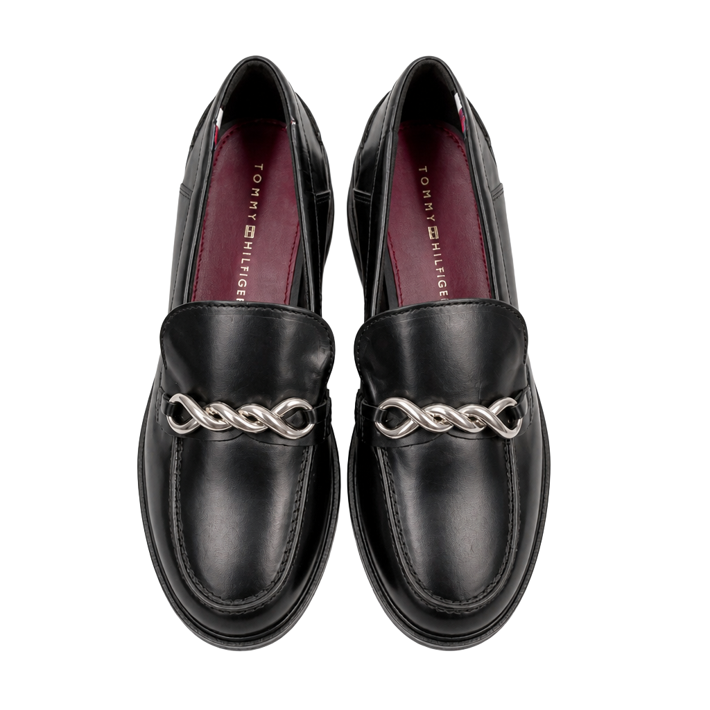 Tommy Hilfiger Twist Chain Leather Moccasion Loafers 1