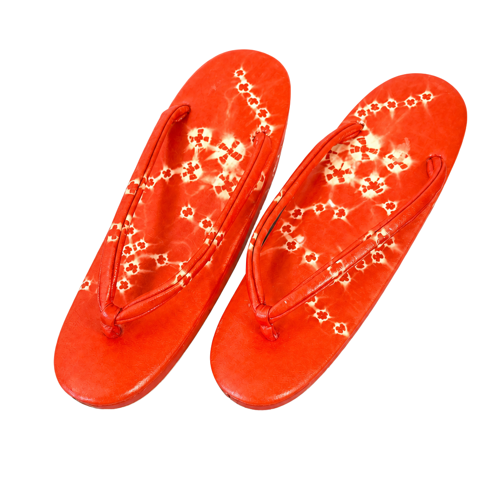 Vintage Japanese Red Lacquer Zori Kimono Platform Sandals 1