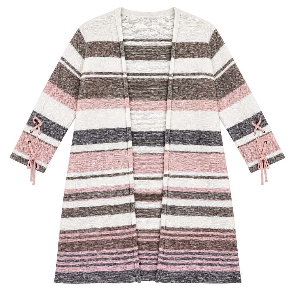 EST 1946 Cato Cardigan Womens 18/20W Plus Striped Long Duster Lace Up Sleeve 1
