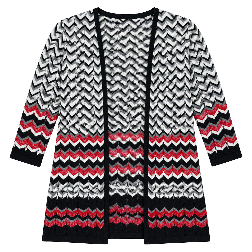 Cato Woman Cardigan Sweater Size 22/24W Black White Red Chevron Print 1