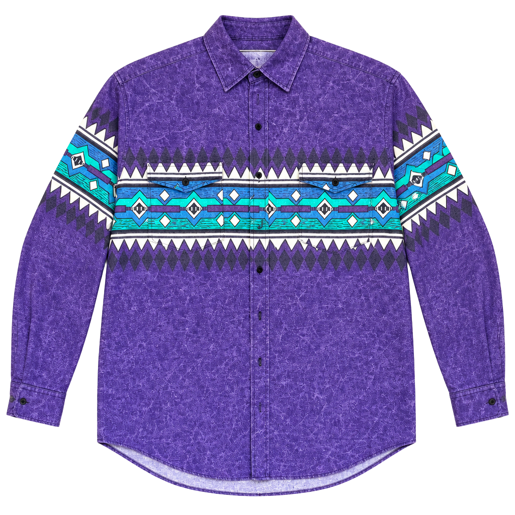 Western Plains Trading Co. Aztec Geometric Long Sleeve Shirt Size L Purple 1