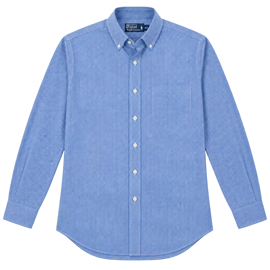 Polo Ralph Lauren Long Sleeve Button-Down Shirt Size 18 34/35 Blue Plaid 1