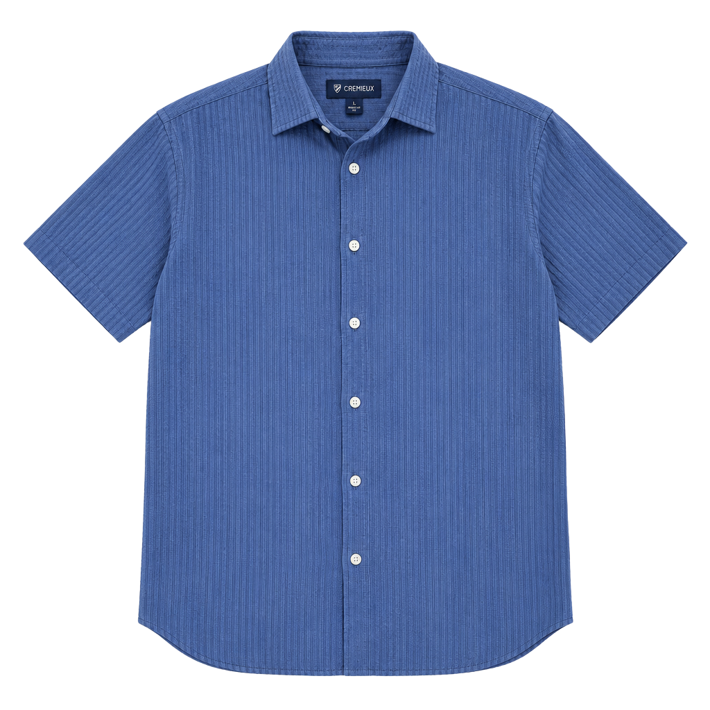 Cremieux Button-Up Shirt XL Blue Textured Short Sleeve Cotton Casual Top 1