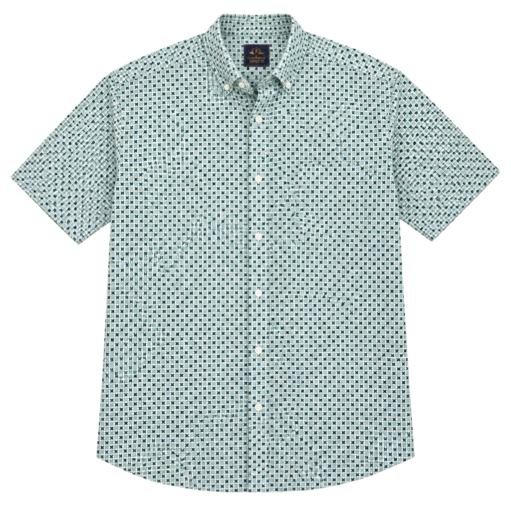 Panhandle Tuf Cooper Performance Button Down Shirt Size M Turquoise Geometric 1