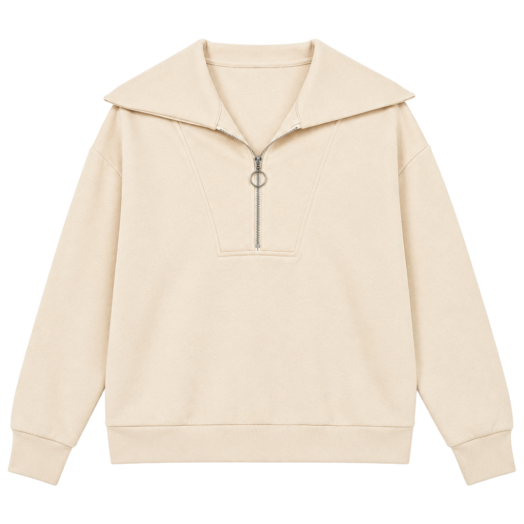 Anrabess Quarter Zip Sweatshirt Size L Ivory Oversized Lapel Collar Pullover 1