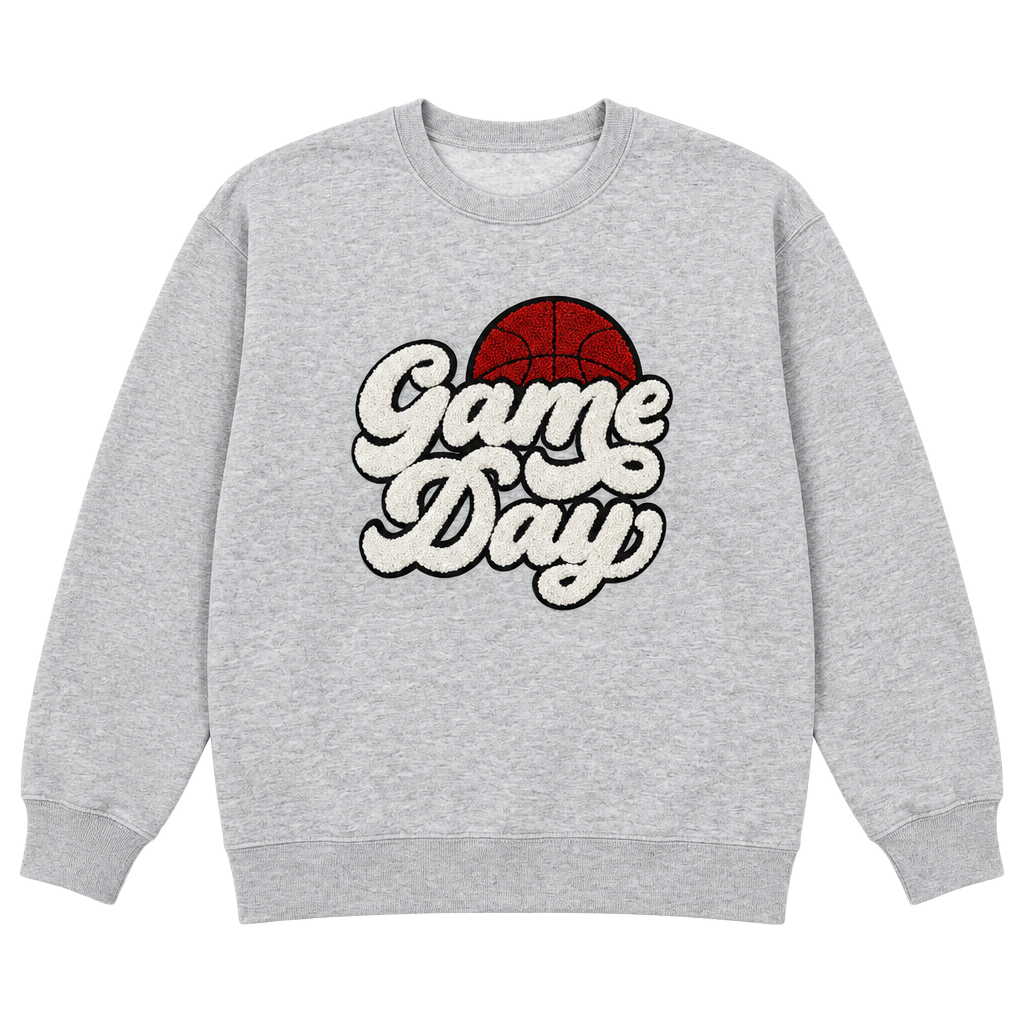 Gildan Game Day Basketball Patch Sweatshirt Size L Grey Pullover 1