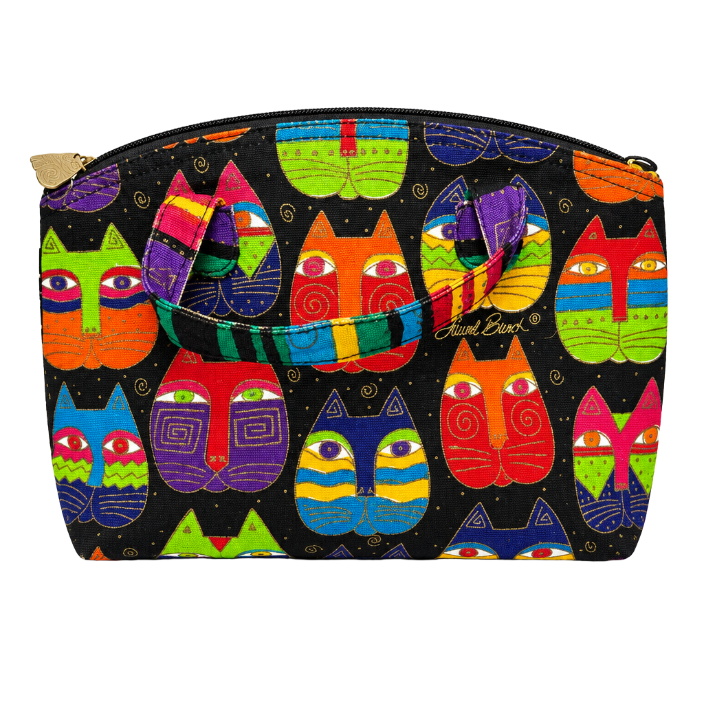 Laurel Burch Multicolored Cat Faces Canvas Handbag Zip Top 1