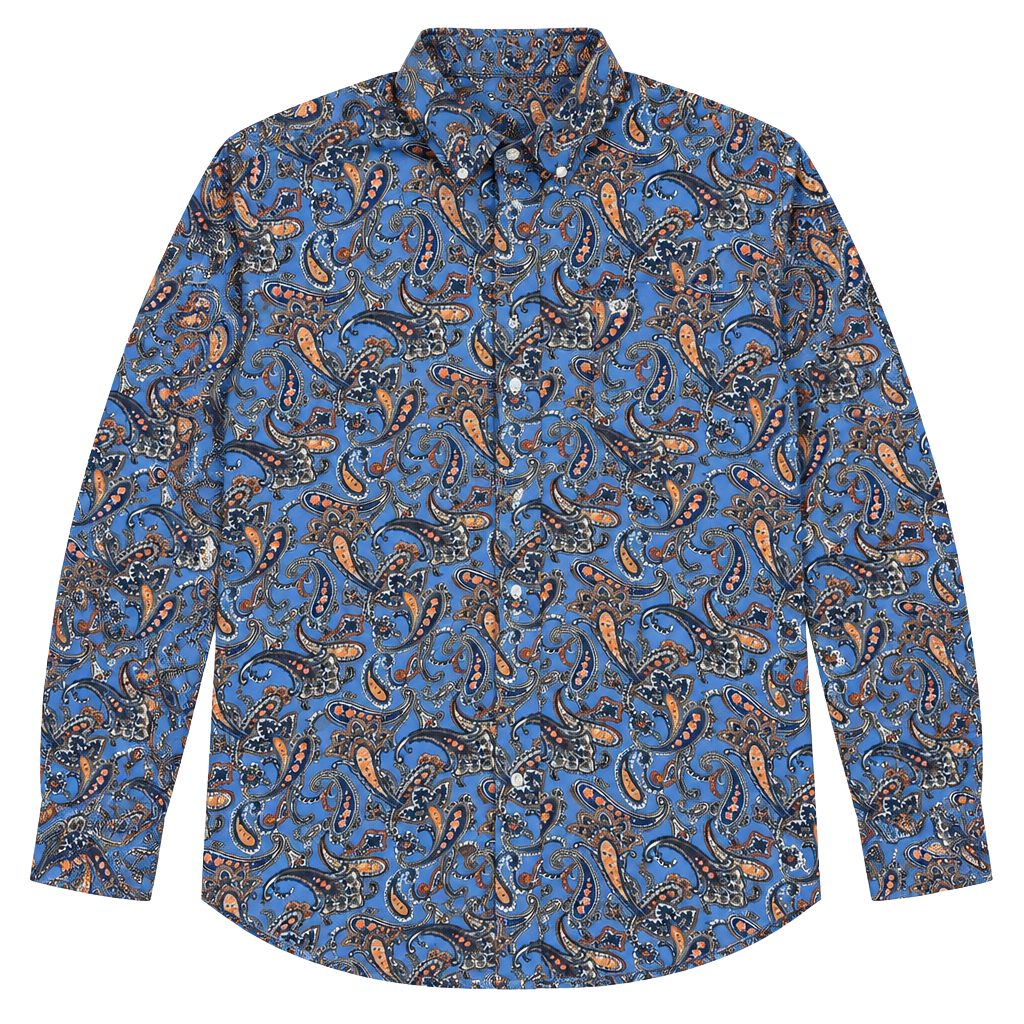 Cinch Long Sleeve Button Down Shirt Size M Blue Paisley Print Cotton 1