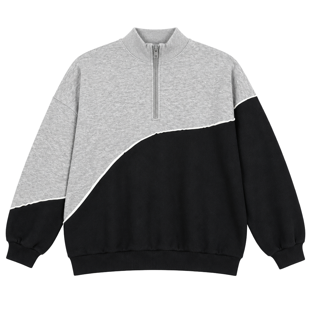 Yitty Colorblock Half-Zip Sweatshirt Size XXL/1X Gray Black Raw Hem 1