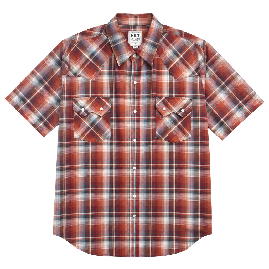 Ely Cattleman Men's Short Sleeve Western Plaid Pearl Snap Shirt XXL 1