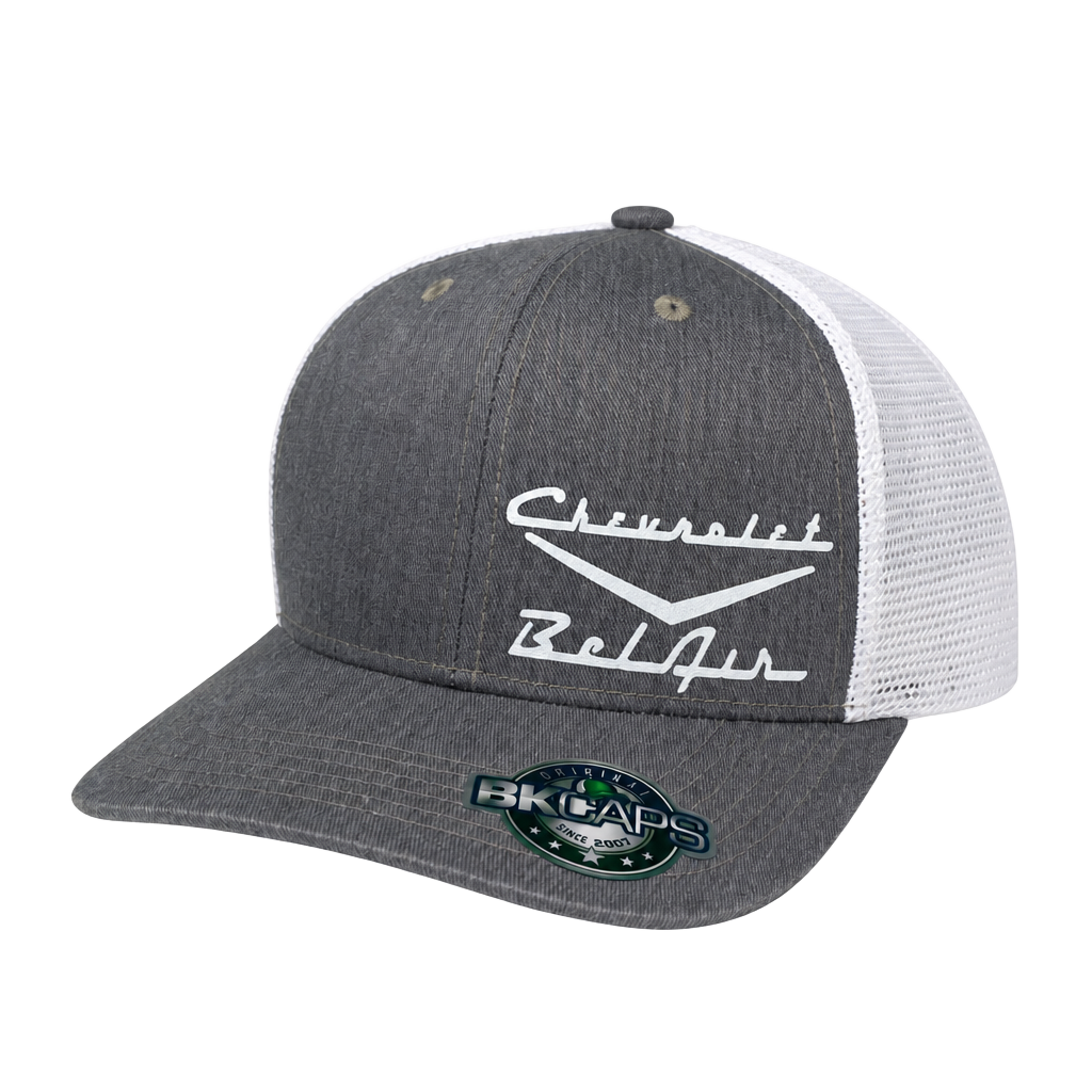 Chevrolet Bel Air BK Caps Heather White Mesh Trucker Hat Snapback 1