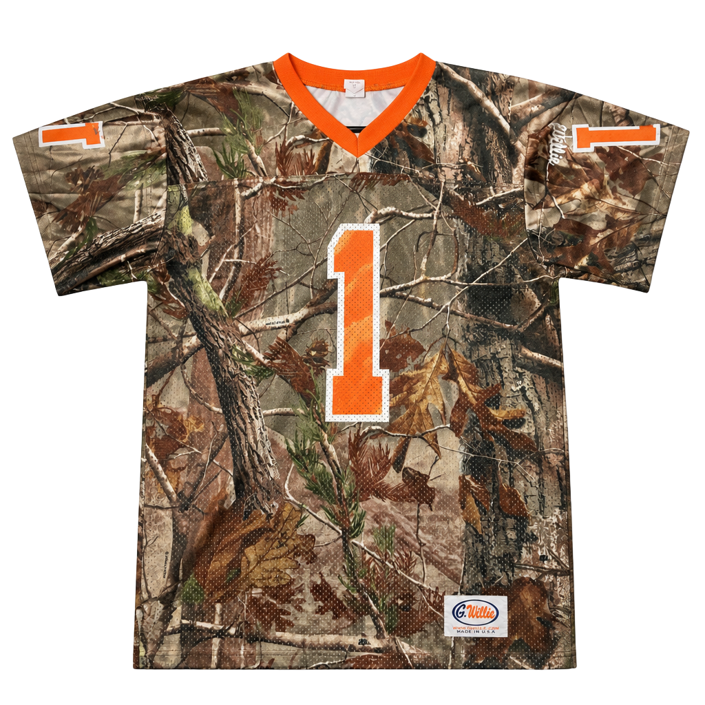 G. Willie Haunted Starbucks Shoplifter Real Tree Camo Mesh Football Jersey 1