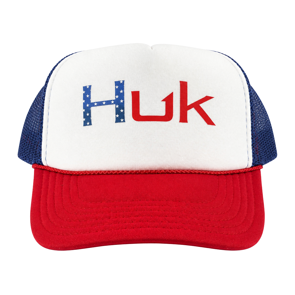 Huk American Colors Foam Trucker Hat Red White Blue Snapback 1