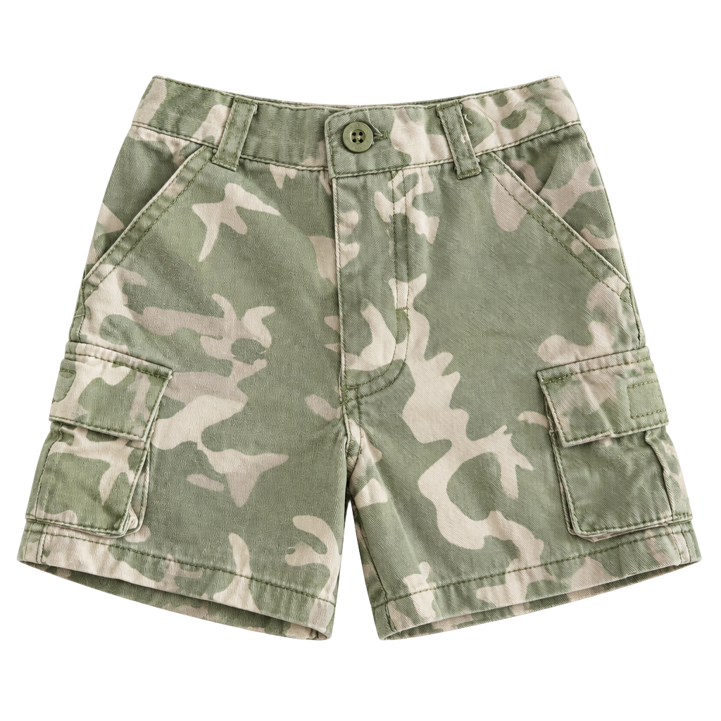 Disney Pixar Toy Story Camo Cargo Shorts 12M Green Tan Cotton Pull-On 1