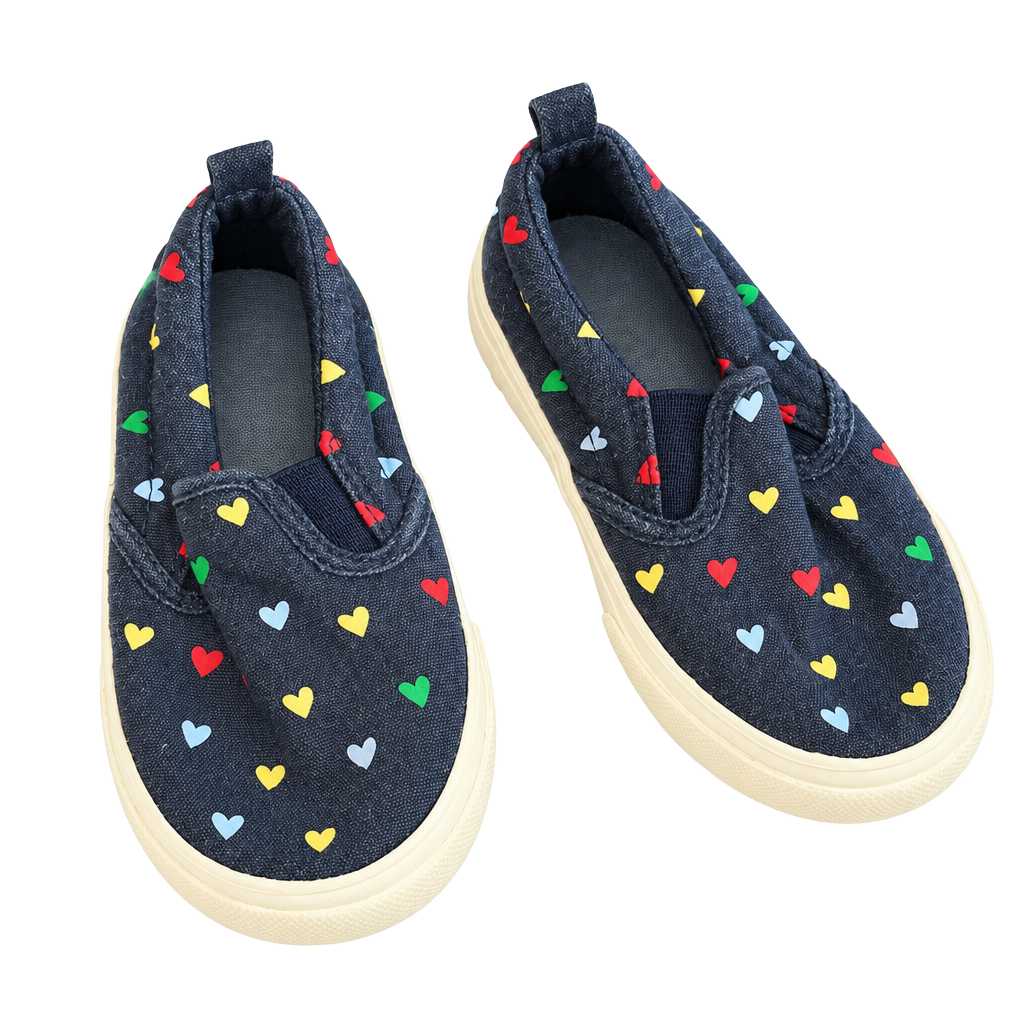 Old Navy Toddler Canvas Sneakers Slip-On Navy Blue Rainbow Hearts Size 8.5 1
