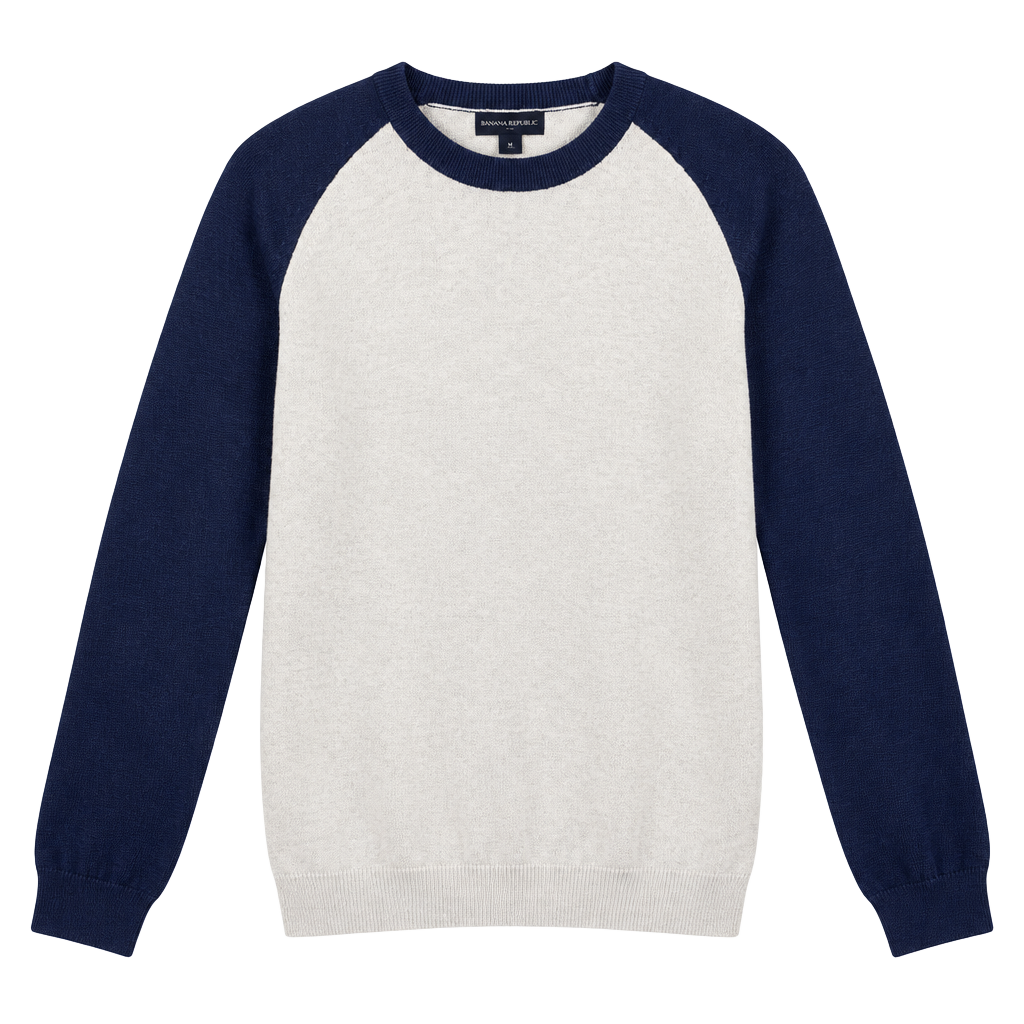 Banana Republic Crew Neck Sweater Size M Blue Cream Raglan Long Sleeve 1