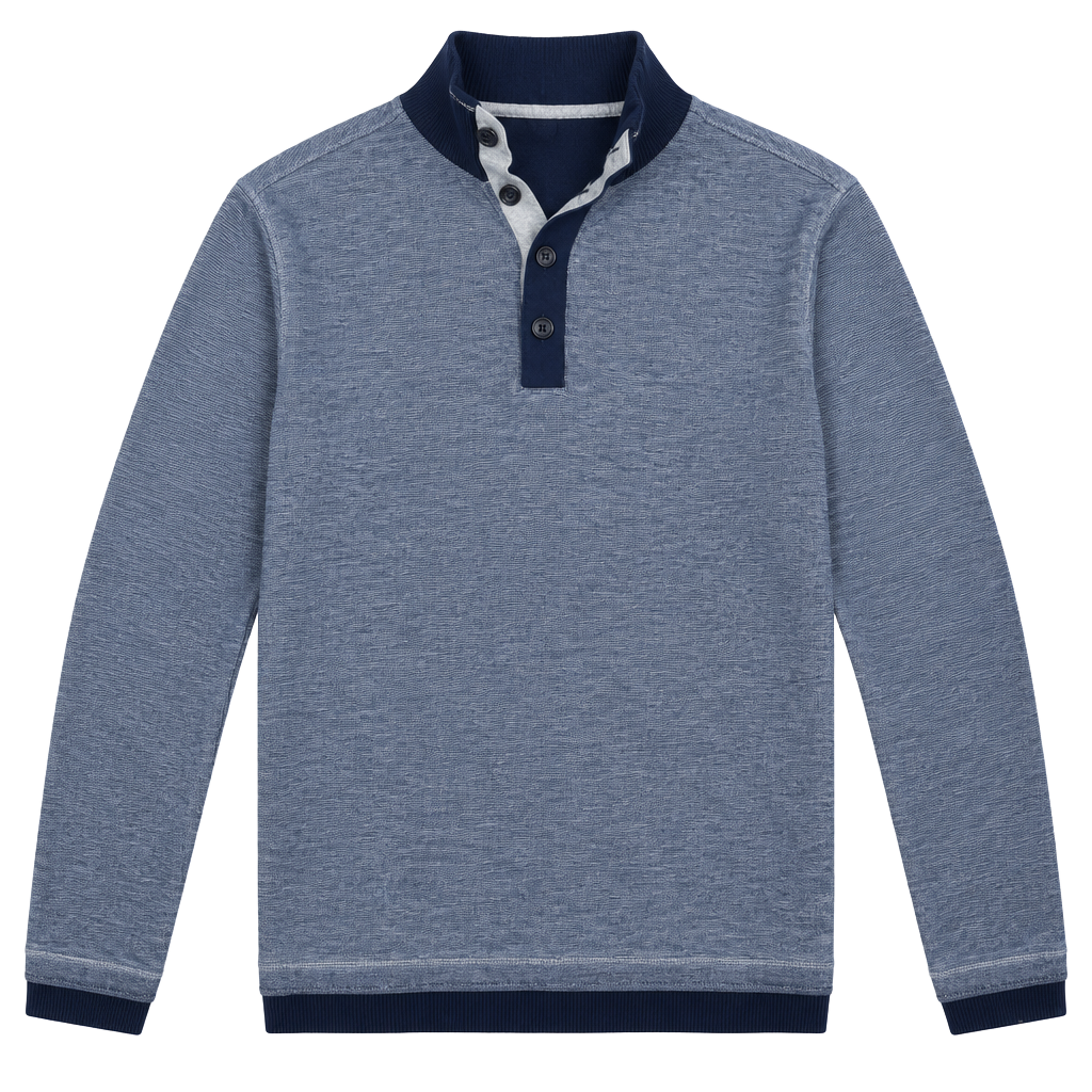 Hugo Boss Henley Sweater Size M Blue Cotton Mock Neck Regular Fit 1