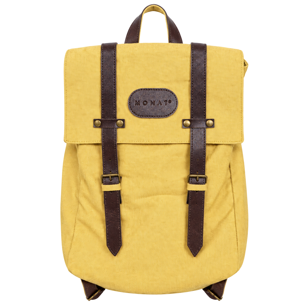 Monat Canvas Backpack Yellow Brown Leather Trim 1
