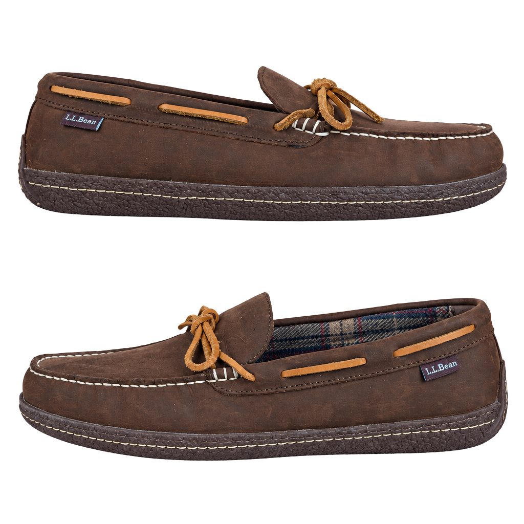 L.L.Bean Handsewn Flannel-Lined Leather Slippers Size 12 Medium Brown 1