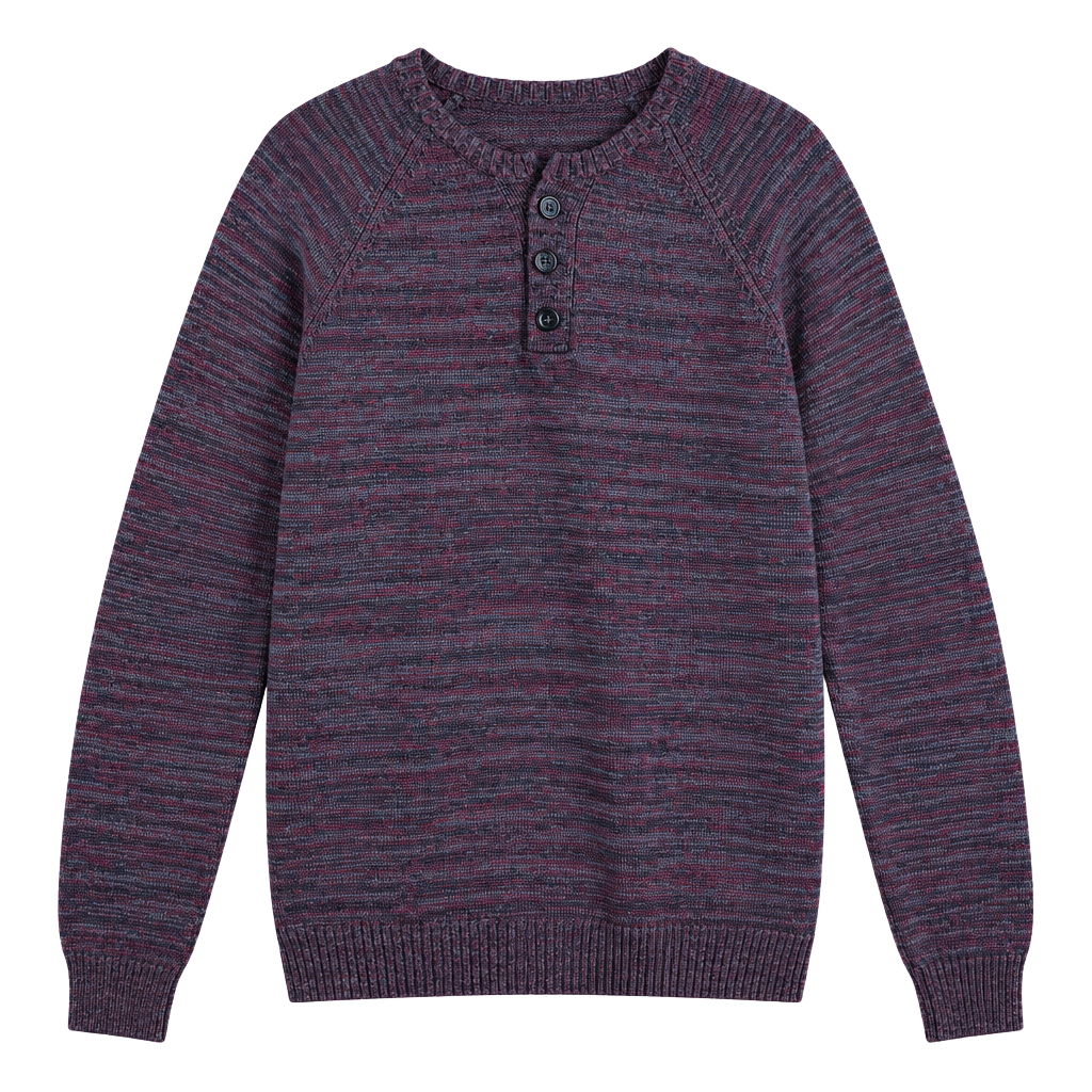 Guess Henley Sweater Size XL Maroon Black Striped Knit Pullover 1