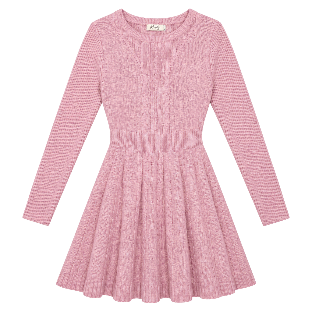 Maisolly Sweater Dress Size S Pink Cable Knit Long Sleeve Flare 1
