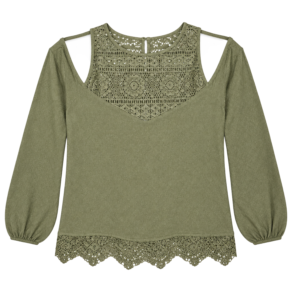 Express Olive Green Off Shoulder Lace Trim Top Size S 1