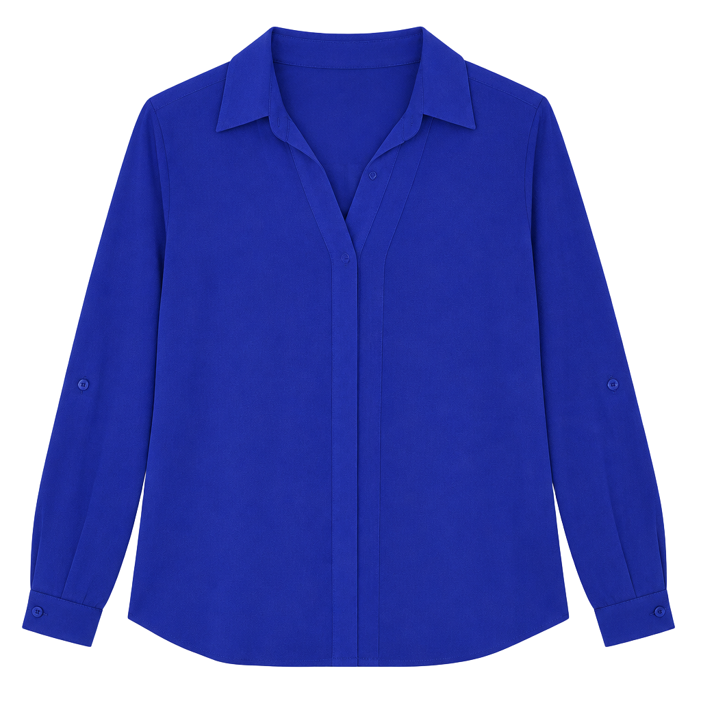 Forever 21 Royal Blue Long Sleeve Blouse Size M V-Neck Work Shirt 1