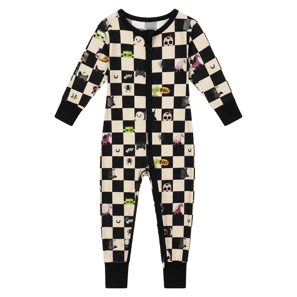 Snuggle Bums Halloween Checkered Zipper Romper Size 2T Bamboo 1