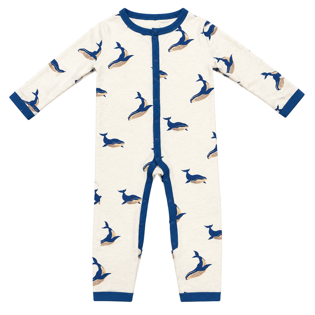 Kyte BABY Romper Bamboo Blue Whales on White 12-18 Months Gender Neutral 1