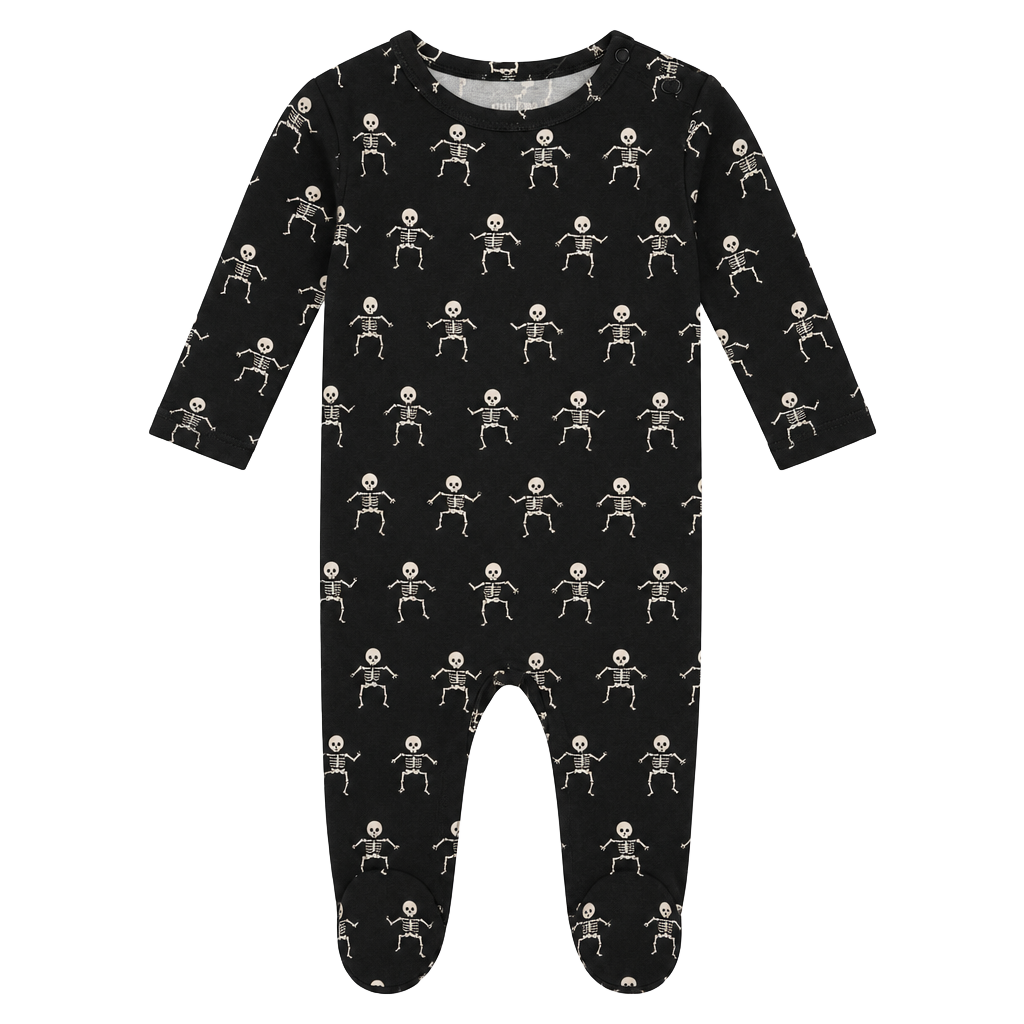 Posh Peanut Glow-in-the-Dark Skeletons Romper Size 12-18 Mos Black White 1