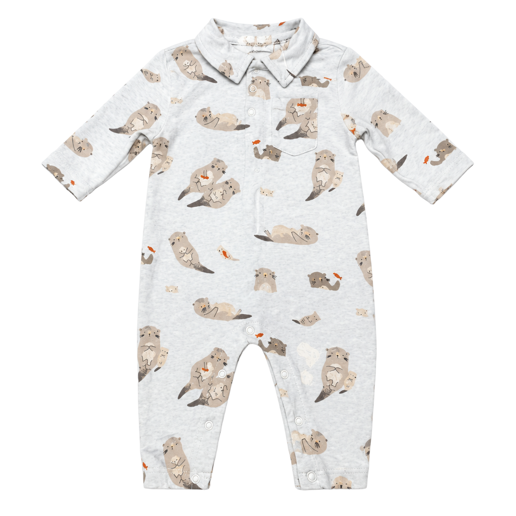 Angel Dear Otter Romper Size 0-3 Months White Cotton Footie Pajamas 1