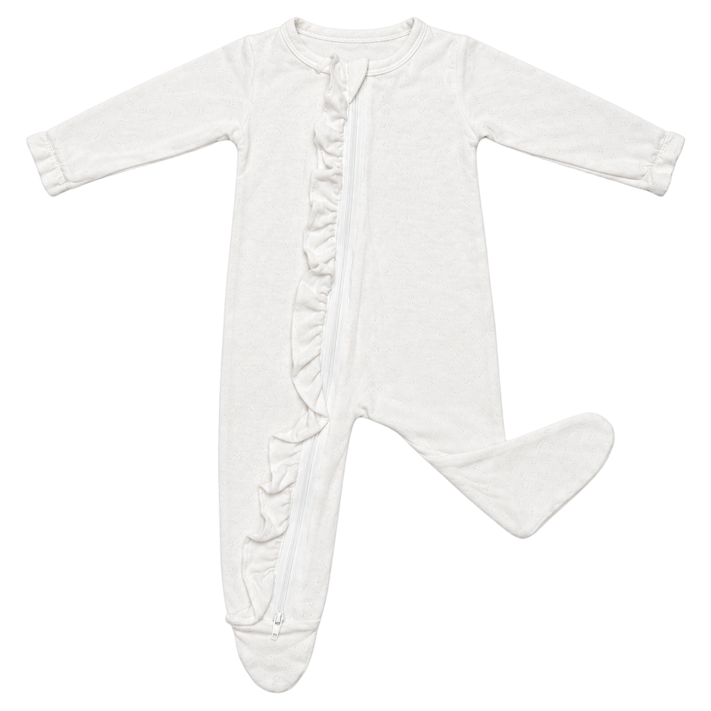 Little Bumming Ruffle Footed Zipper Sleeper Size 0/3M White 1