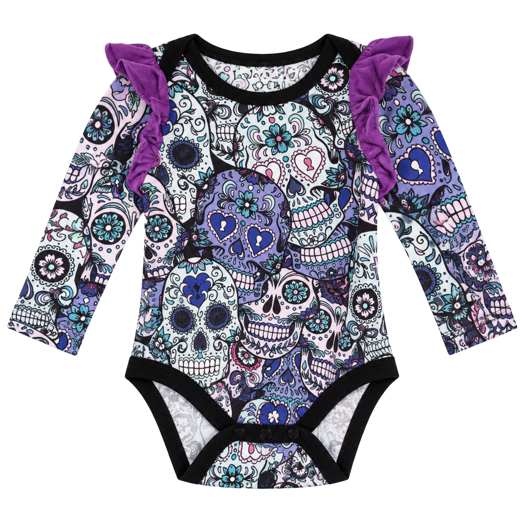 Luminous Littles Sugar Skull Bodysuit Size 3-6 M Ruffle Bamboo 1
