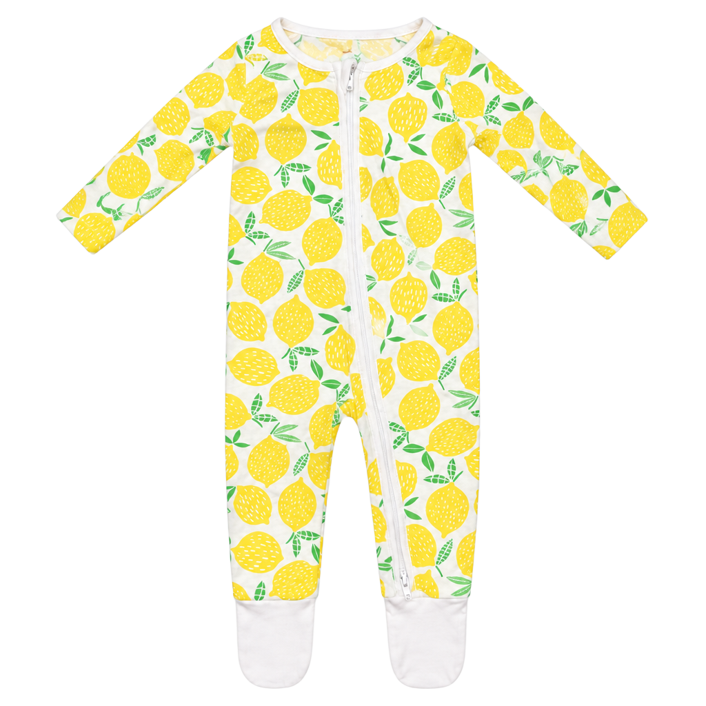 Little Sleepies Lemons Zippy Pajamas Size Newborn Yellow White Lemon Print 1